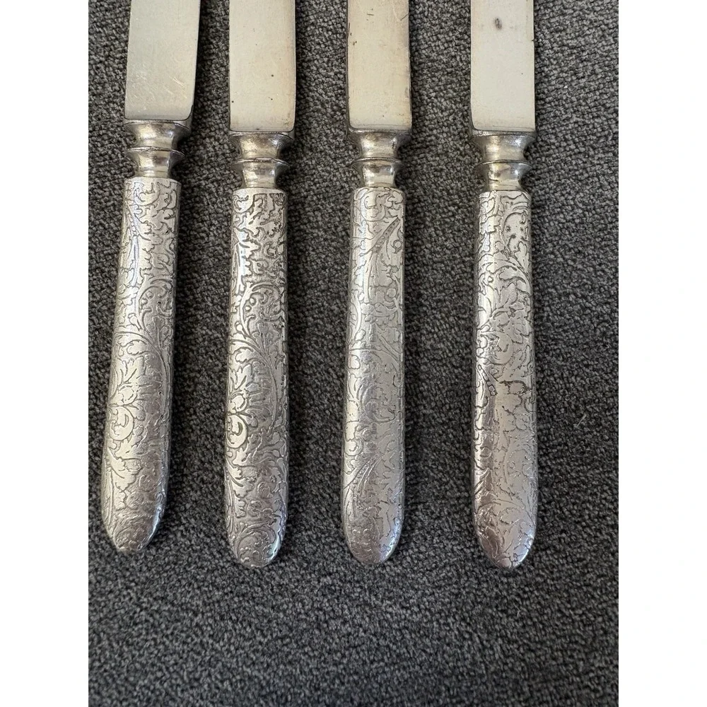 VTG Set of 4 Fruit Knives 1847 Rogers Bros. Co Warranted Silver Plate Arabesque