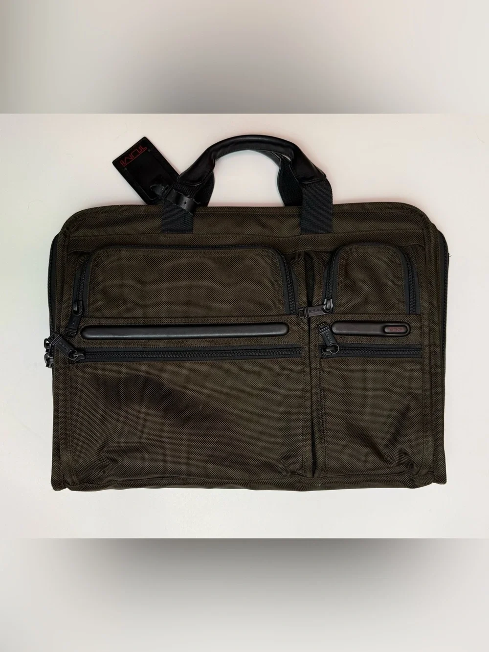 Tumi Men’s Alpha Olive Green Laptop Briefcase with Black Trim