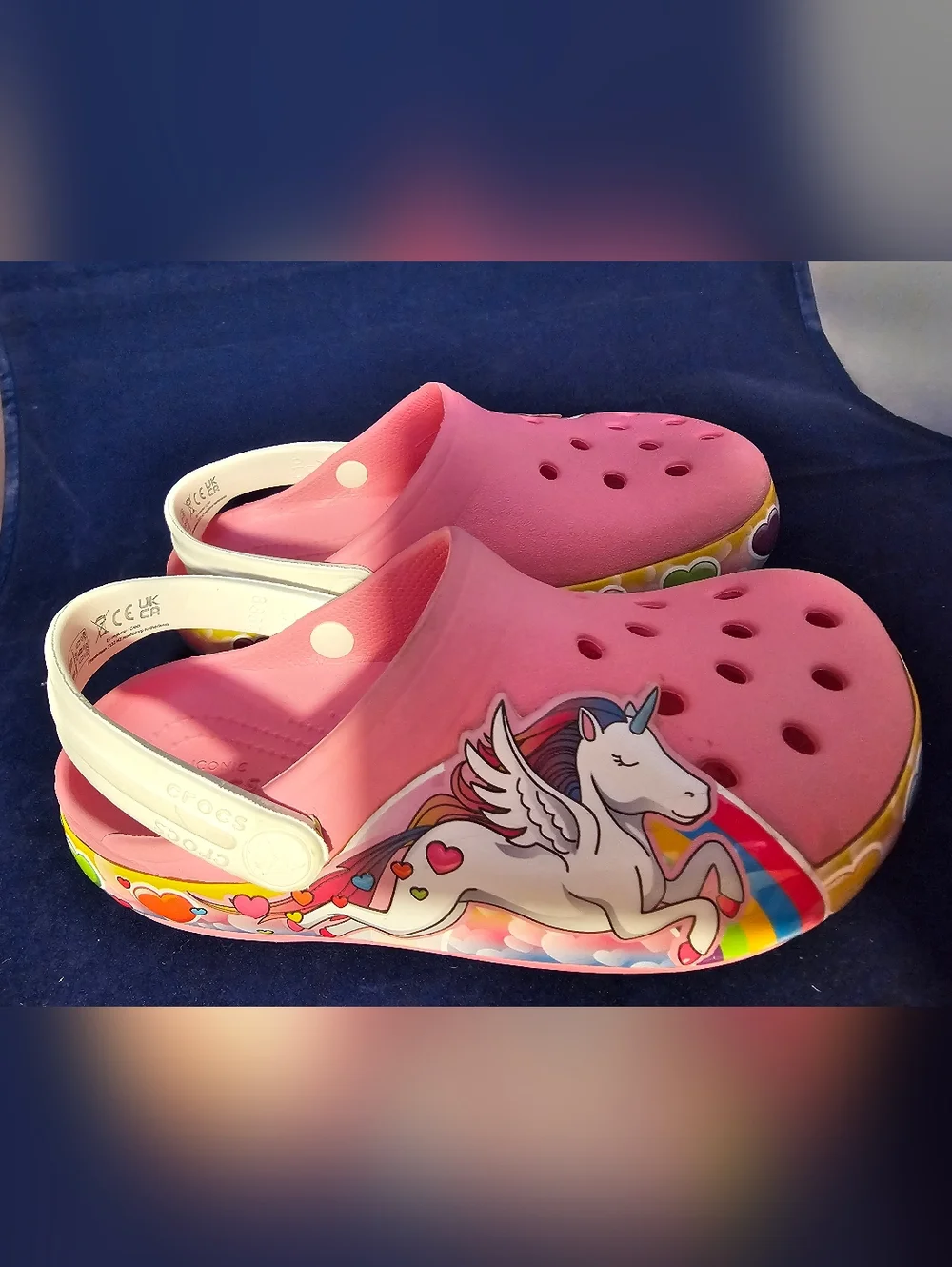 CROCS Kids Pink Unicorn Pegasus Clogs with Rainbow Trim
