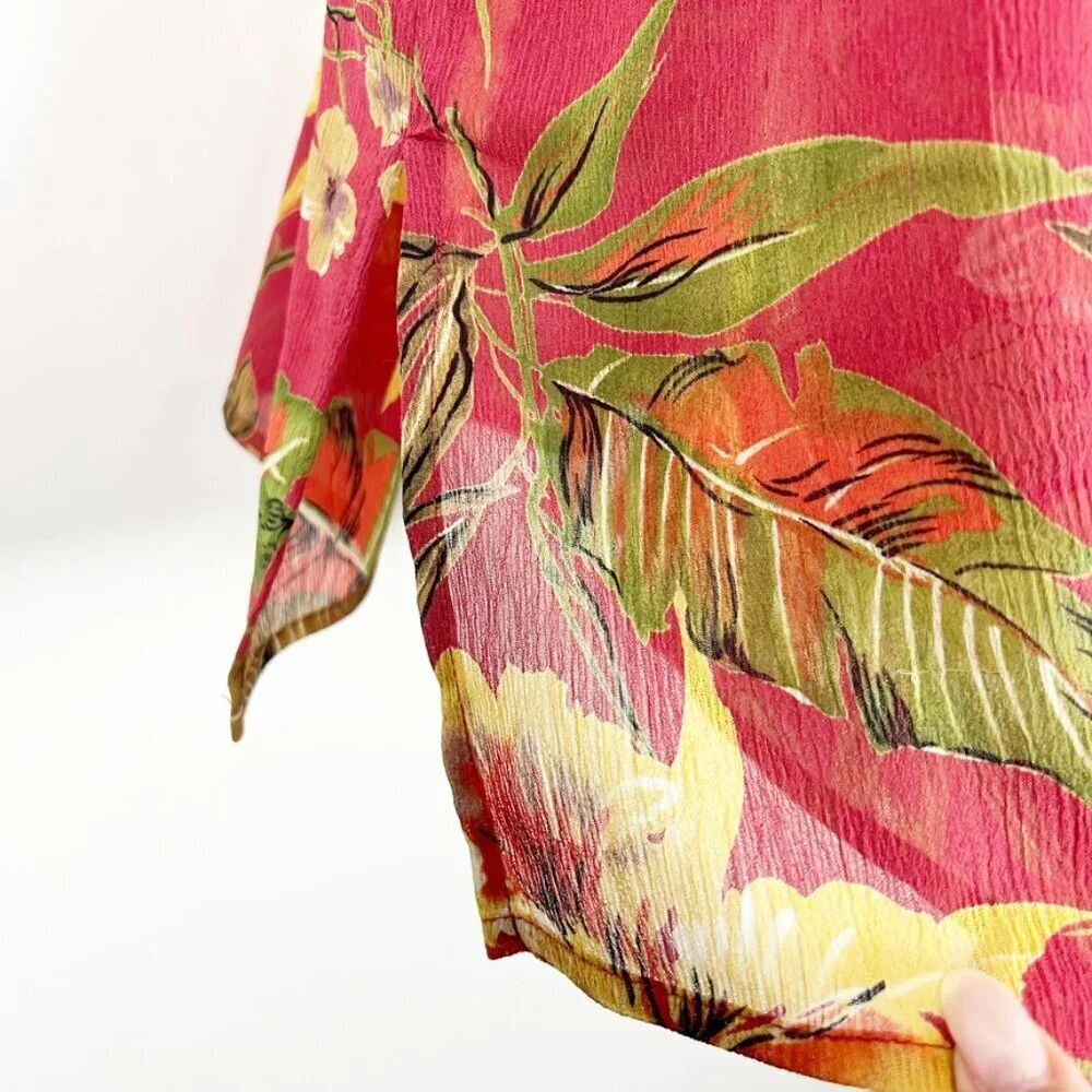 No Brand Cover-Up Button Front Over-Sized Vibrant Floral Print Salmon Yellow OS