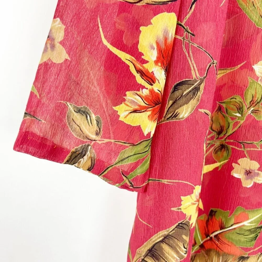 No Brand Cover-Up Button Front Over-Sized Vibrant Floral Print Salmon Yellow OS