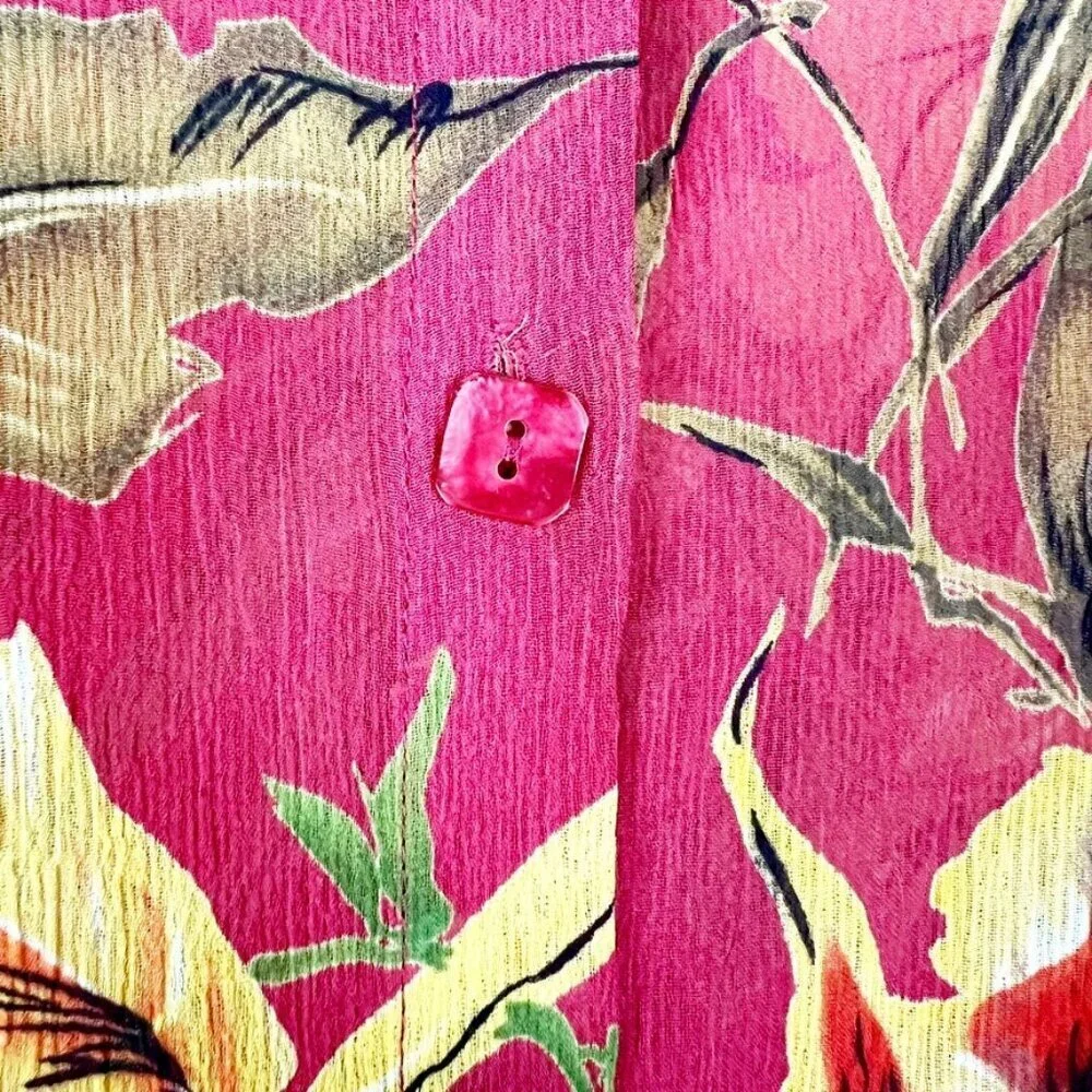 No Brand Cover-Up Button Front Over-Sized Vibrant Floral Print Salmon Yellow OS