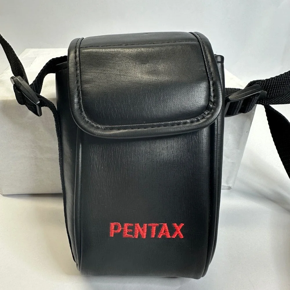 Pentax Black Faux Leather Camera Bag Red Logo Adjustable Strap Belt Loop Case