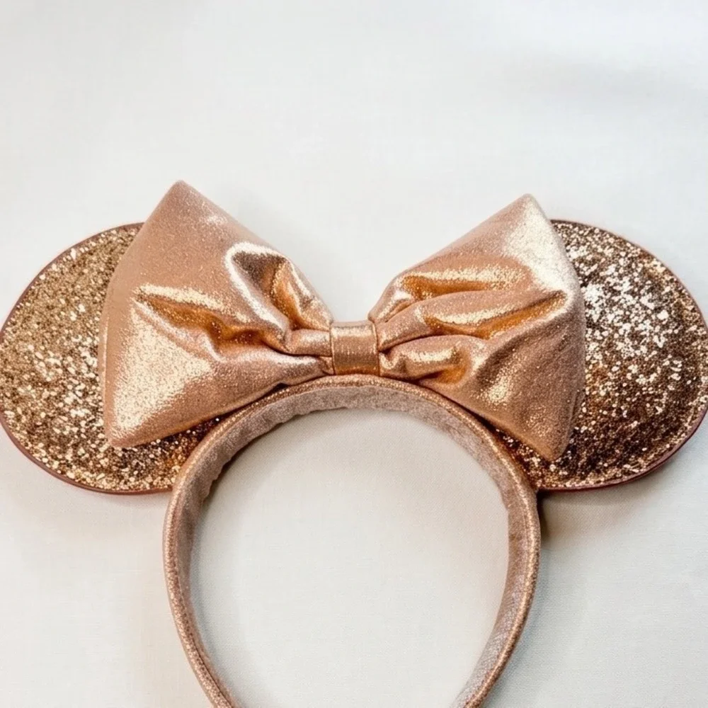 Disney Parks Minnie Mouse Rose Gold Sequin Headband Bow Mouse Ears One Size