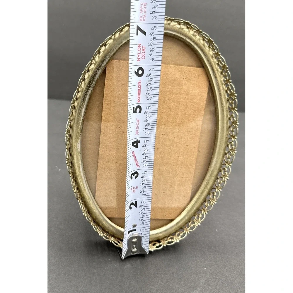 Vtg Hollywood Regency Filigree Oval Picture Photo Frame Gold Easel Back MCM