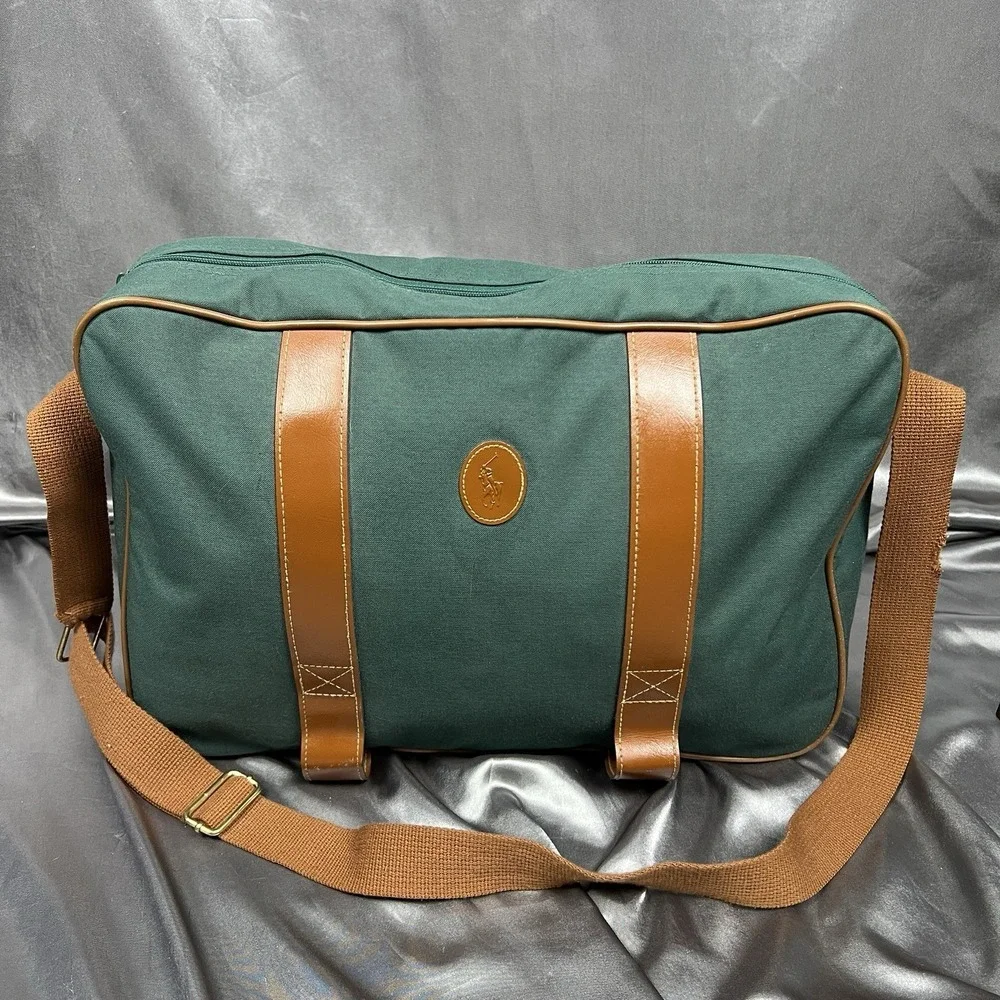 Polo Ralph Lauren Mens Bag Green Satchel Messenger Crossbody Travel Vintage 90s