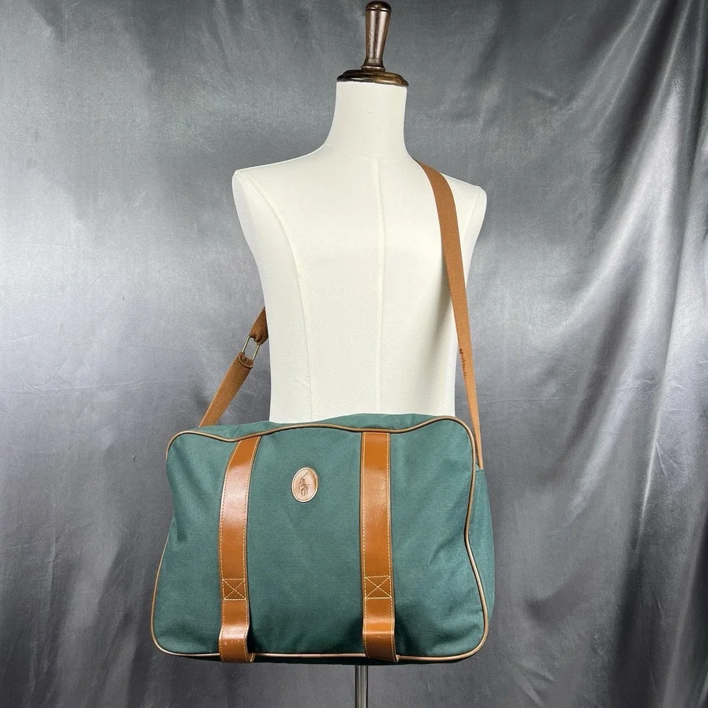 Polo Ralph Lauren Mens Bag Green Satchel Messenger Crossbody Travel Vintage 90s