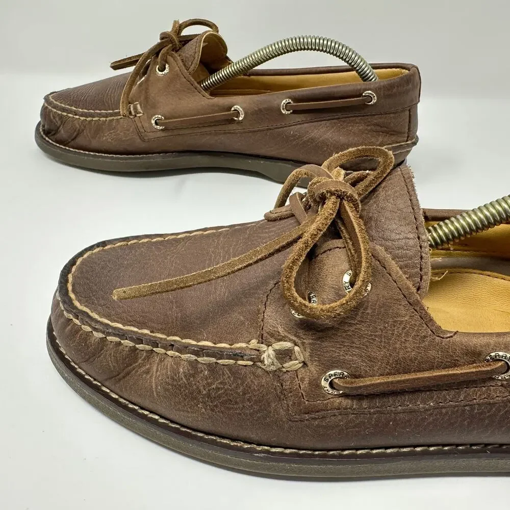 Sperry Gold Cup Leather 2-Eye Boat Shoes Mens 10 Brown Deck Casual Loafers Moc