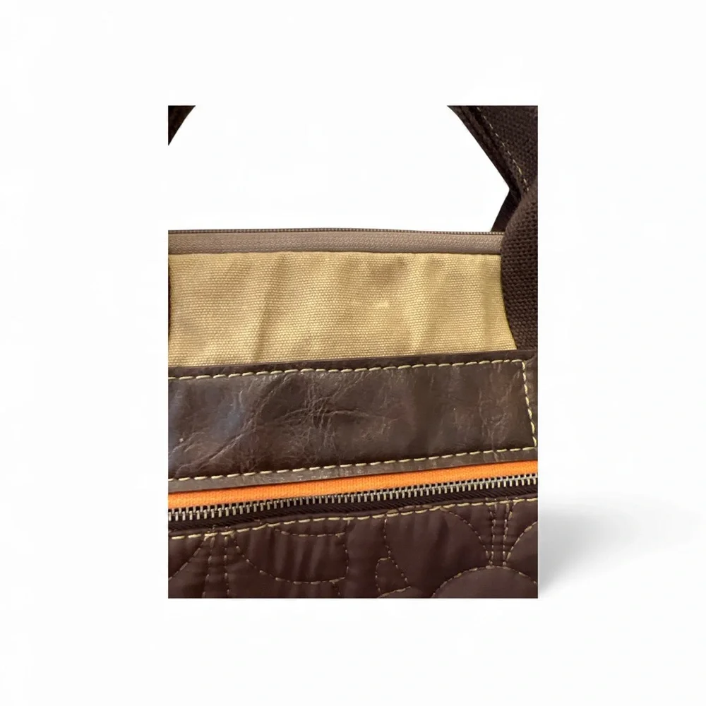 Fossil Laptop Tote Quilted Brown Work Bag Leather Trim