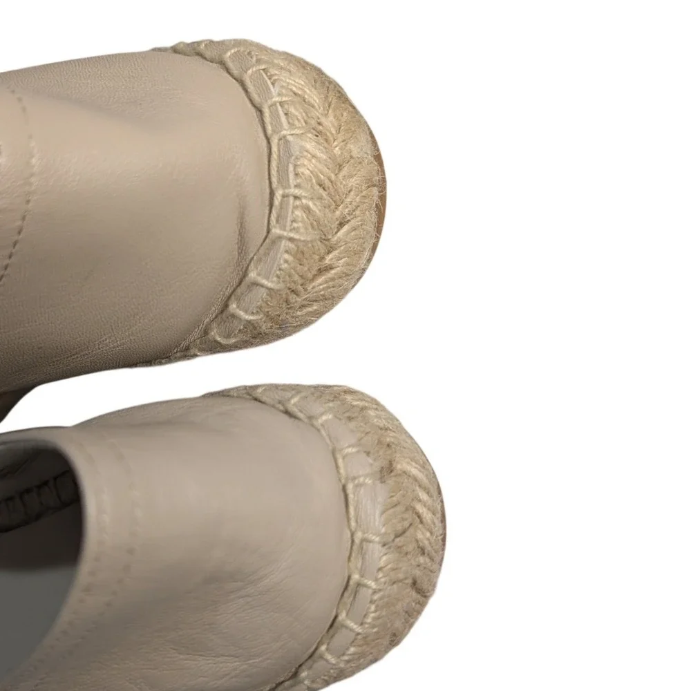 Aldo Womens Beige Leather Cap Toe Espadrille Flats Black Contrast Slip On Size 9