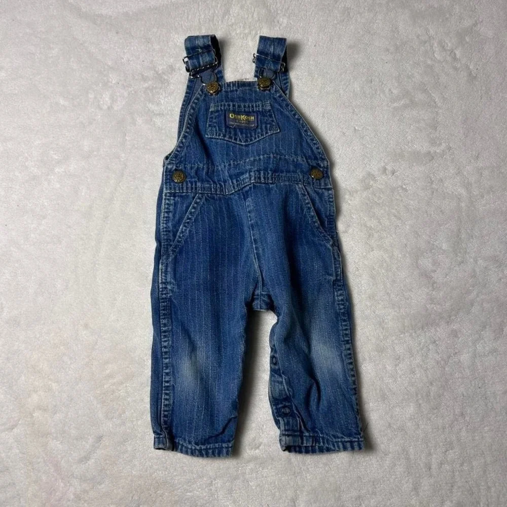 Vintage OSHKOSH B'GOSH Overalls Vestbak Bibs Blue Pinstripe Railroad USA 6/9 mos