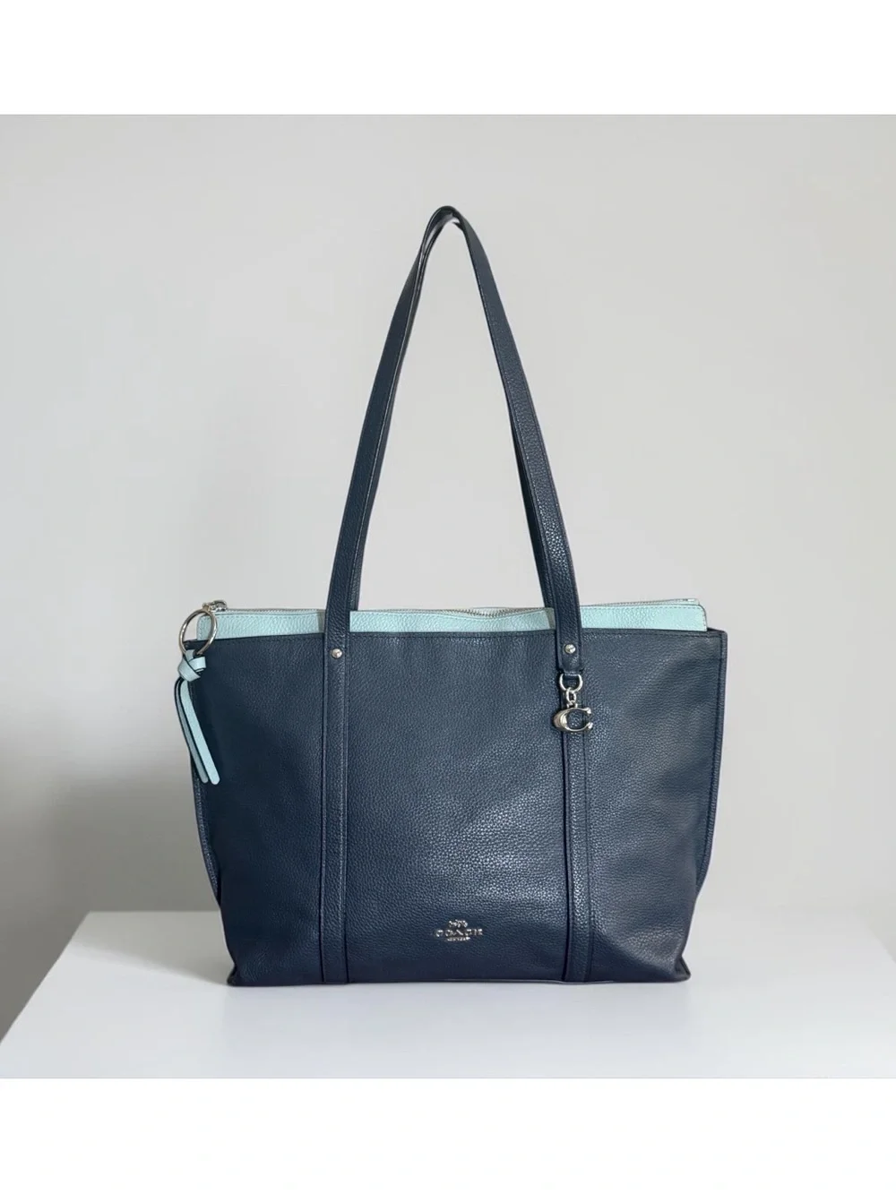 Authentic Coach May Two Tone Blue Pebbled Leather Tote Bag!