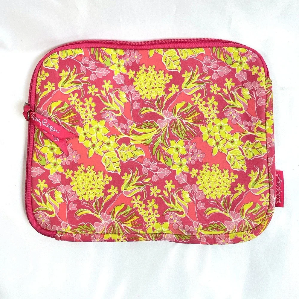 Lilly Pulitzer Floral Pink Neoprene Fabric Tablet iPad Sleeve 10