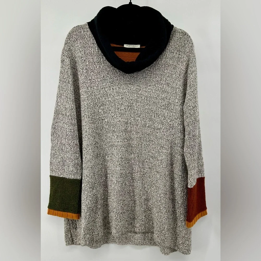 Margaret Winters Multicolor Cowl Neck Tunic Sweater Lagenlook Boho Oversized M