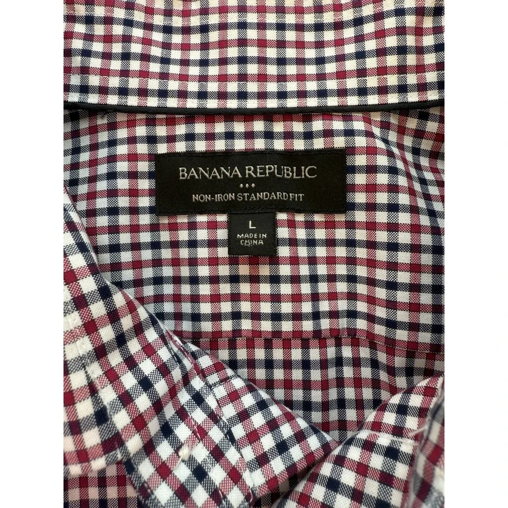 Banana Republic Button Up Shirt Tailored‎ Standard Fit Red White Blue Sz Large L