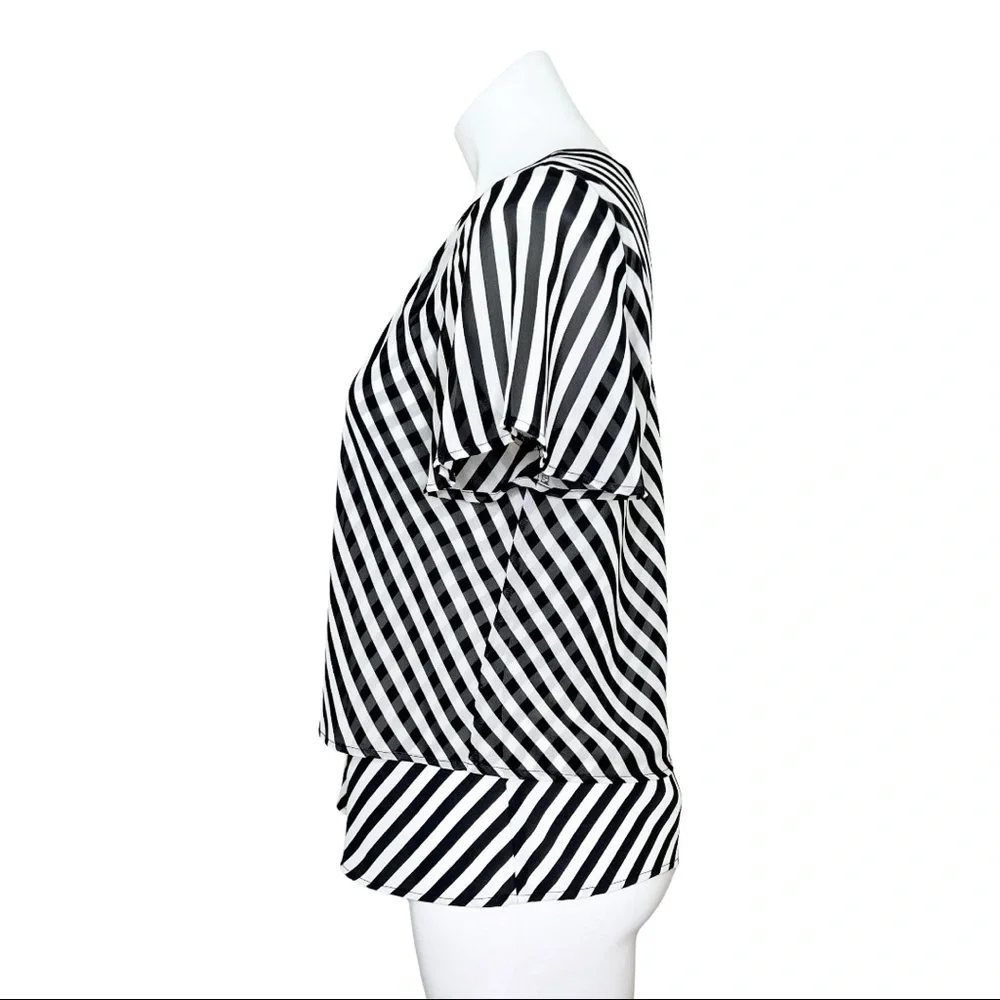 Vince Camuto Womens Black & White Striped Popover Top Blouse Size Small