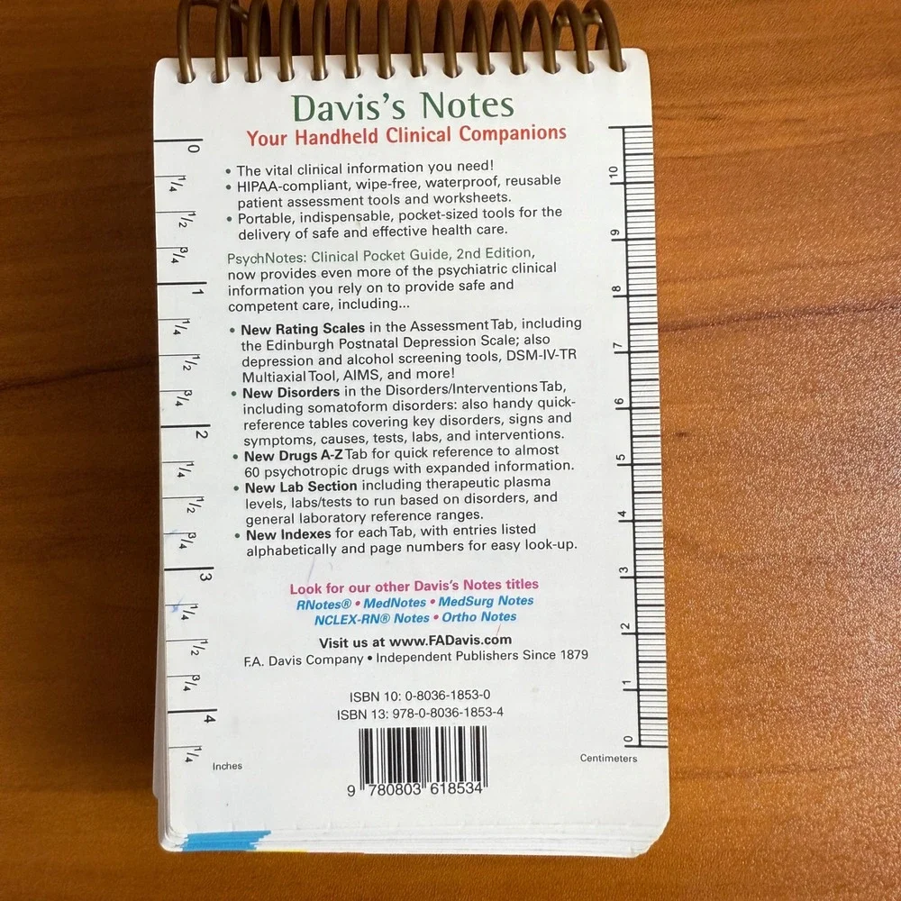 Psych Notes Clinical Pocket‎ Guide 2nd Edition Waterproof Reusable Spiral Bound