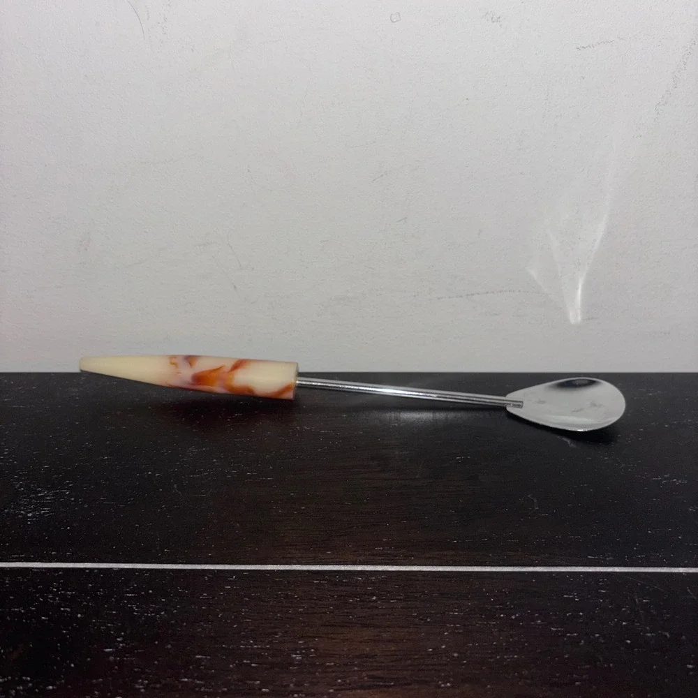 Vintage | MCM‎ | Bakelite Marbled Amber | Iced Tea/Cocktail/Milkshake Spoon | 9