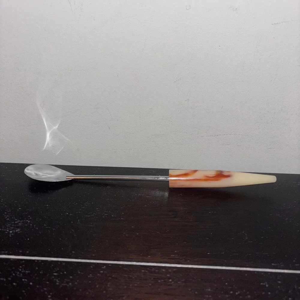 Vintage | MCM‎ | Bakelite Marbled Amber | Iced Tea/Cocktail/Milkshake Spoon | 9