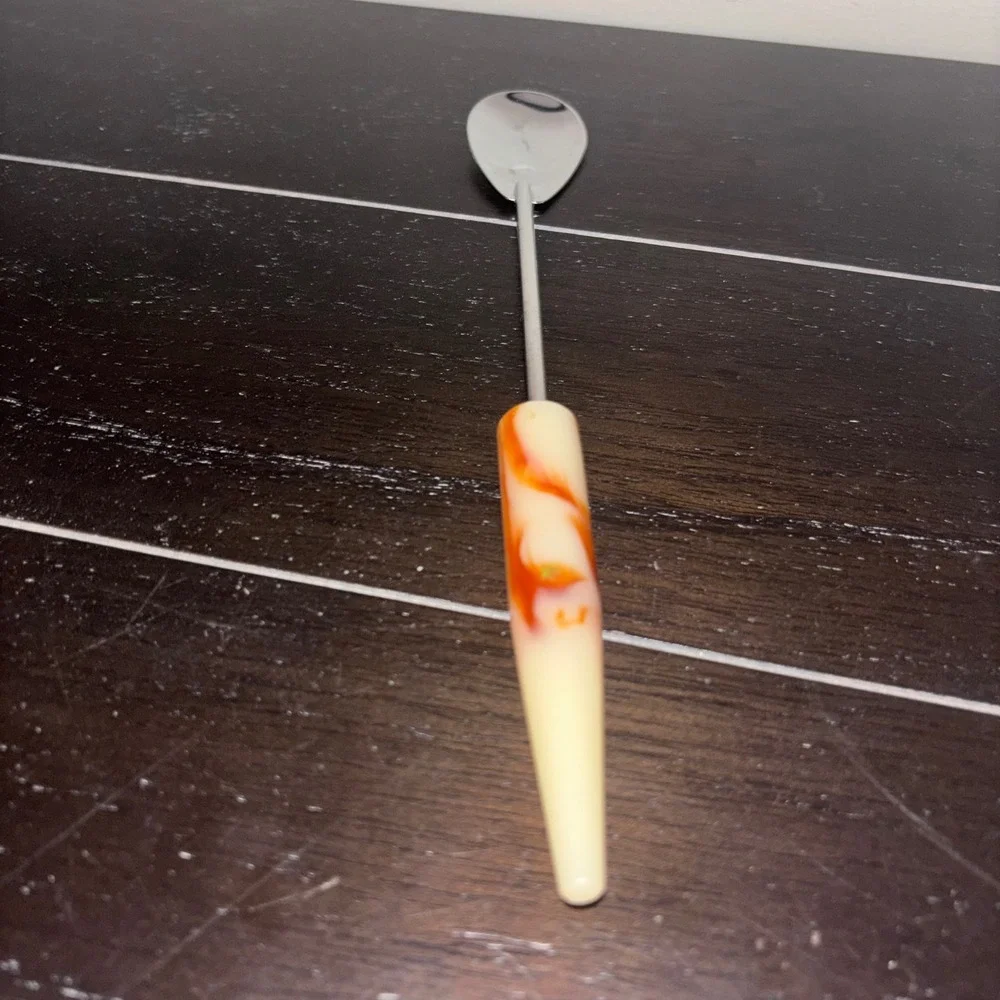 Vintage | MCM‎ | Bakelite Marbled Amber | Iced Tea/Cocktail/Milkshake Spoon | 9