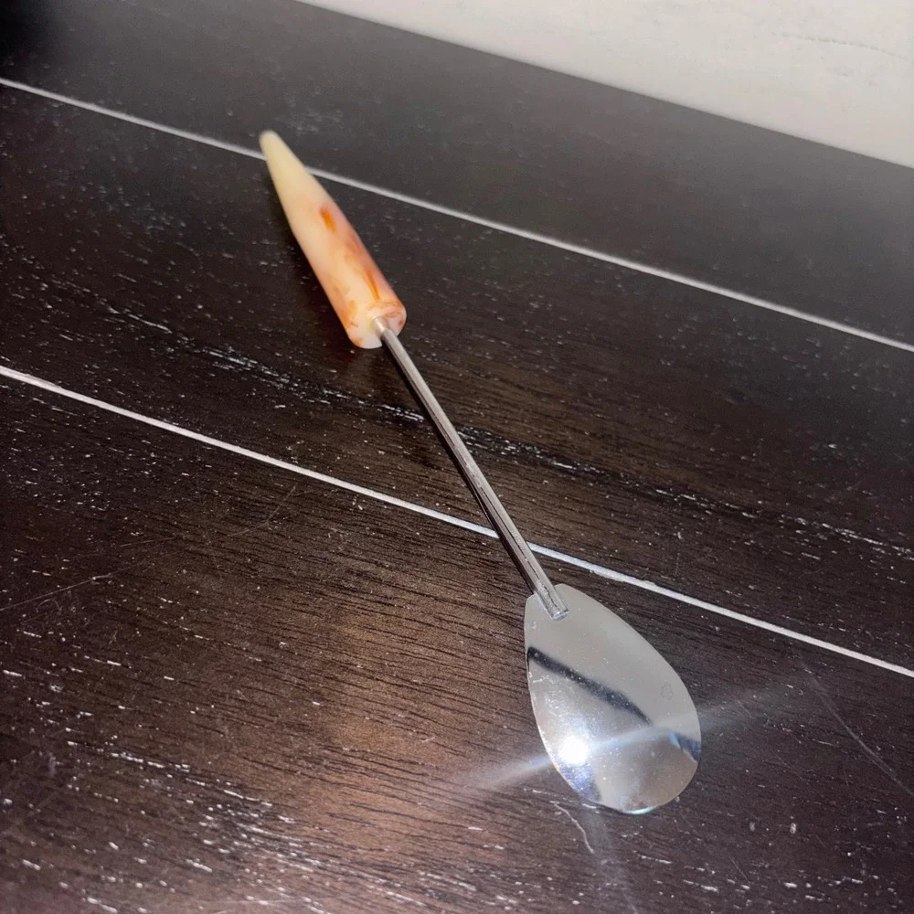 Vintage | MCM‎ | Bakelite Marbled Amber | Iced Tea/Cocktail/Milkshake Spoon | 9