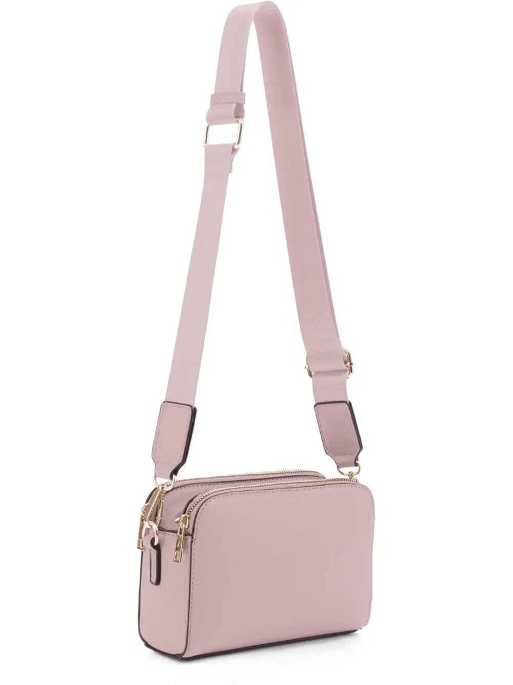 Women's Mauve Trendy Triple Zip Small Crossbody Bag Purse with Guitar Strap