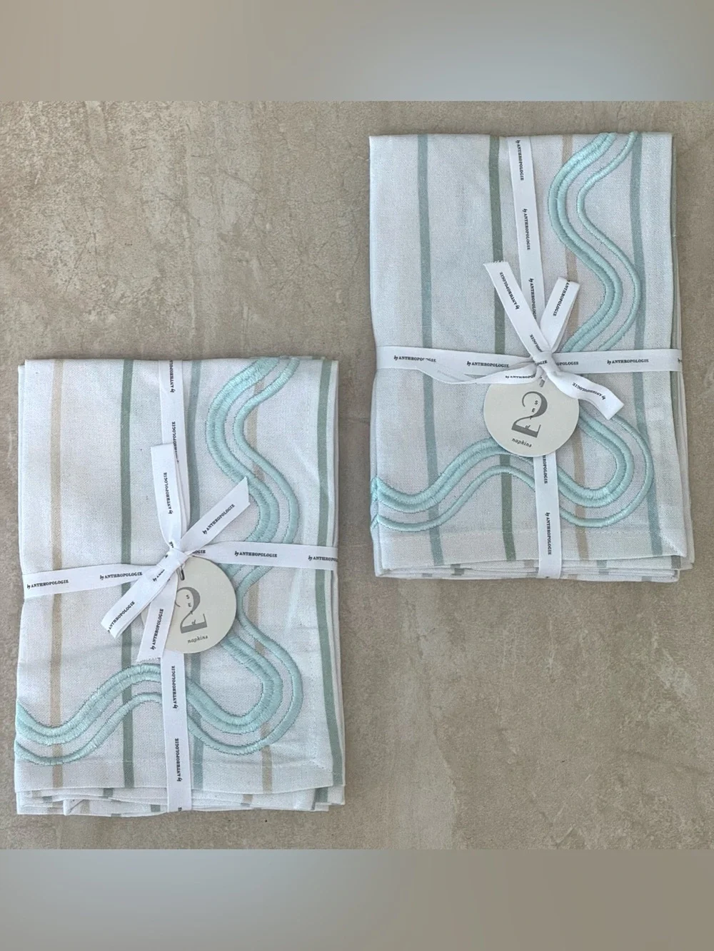 Anthropologie Striped Embroidered Napkins