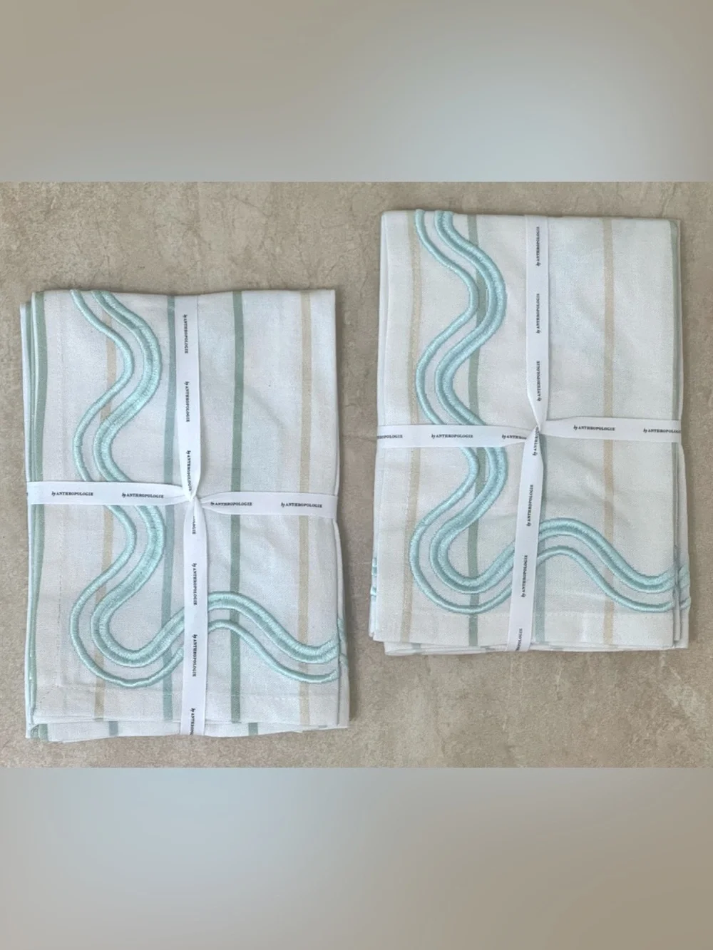 Anthropologie Striped Embroidered Napkins