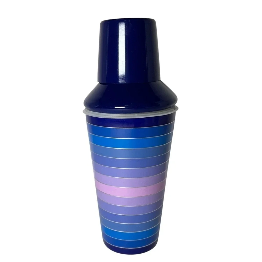 Jonathan Adler Blue Purple Striped Stainless Steel Cocktail Shaker 3-Piece Set
