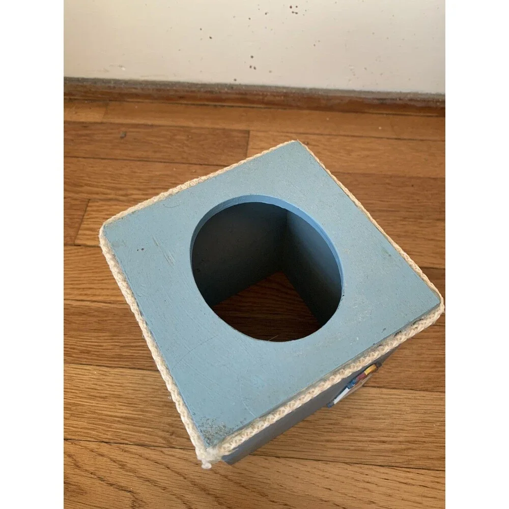 Wooden 3D Tissue Box Ocean Beach Theme Dog Lighthouse 5.5” Cute