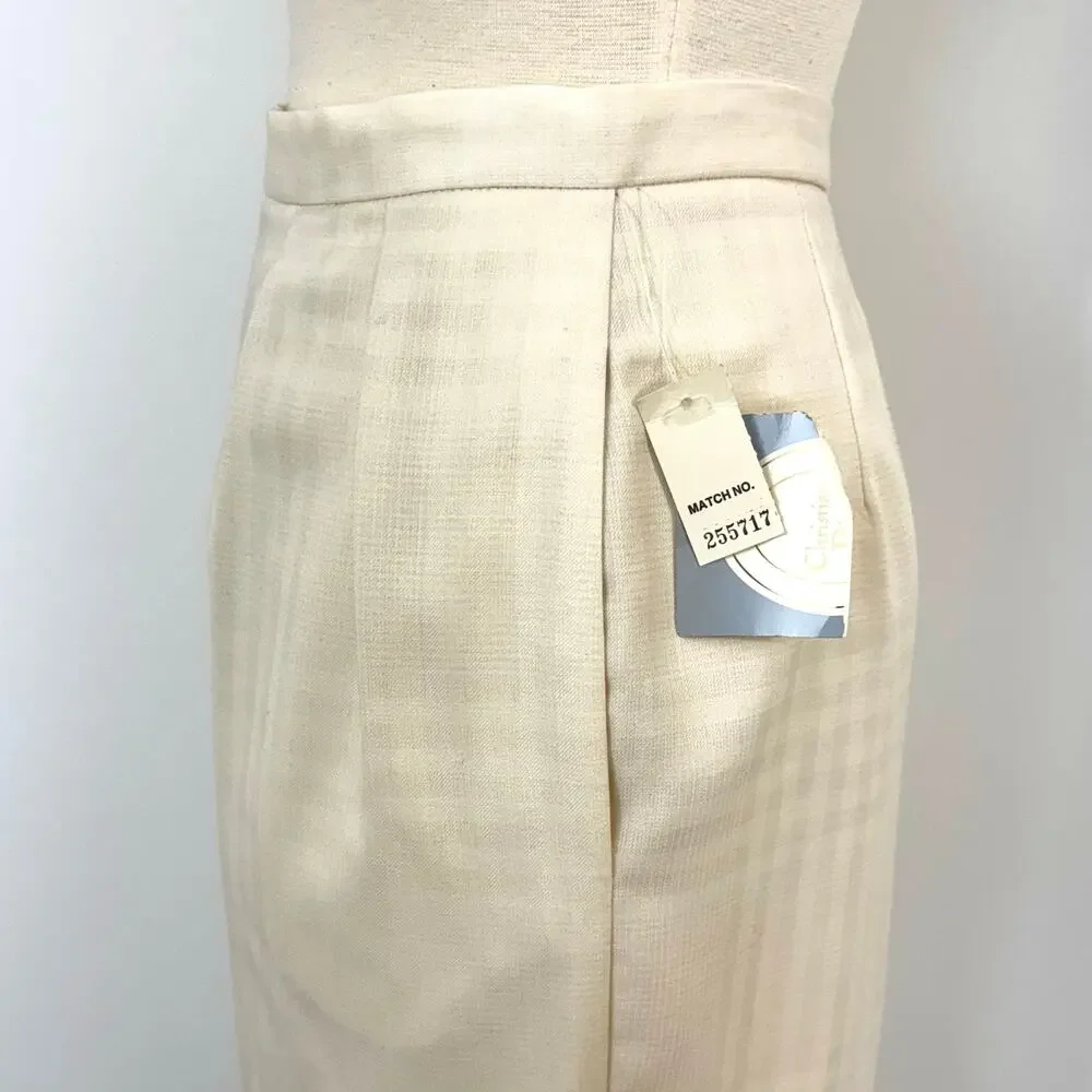 Christian Dior Suit 2pc Double Breasted Blazer and Skirt Cream 12 Vtg w/ Tags