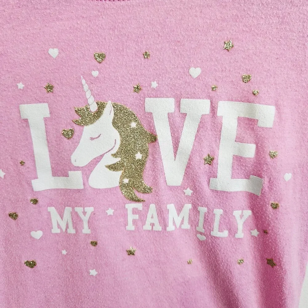 The Children's Place Girls 5/6 Long Sleeve Tee Shirt Pink Unicorn Love My Family