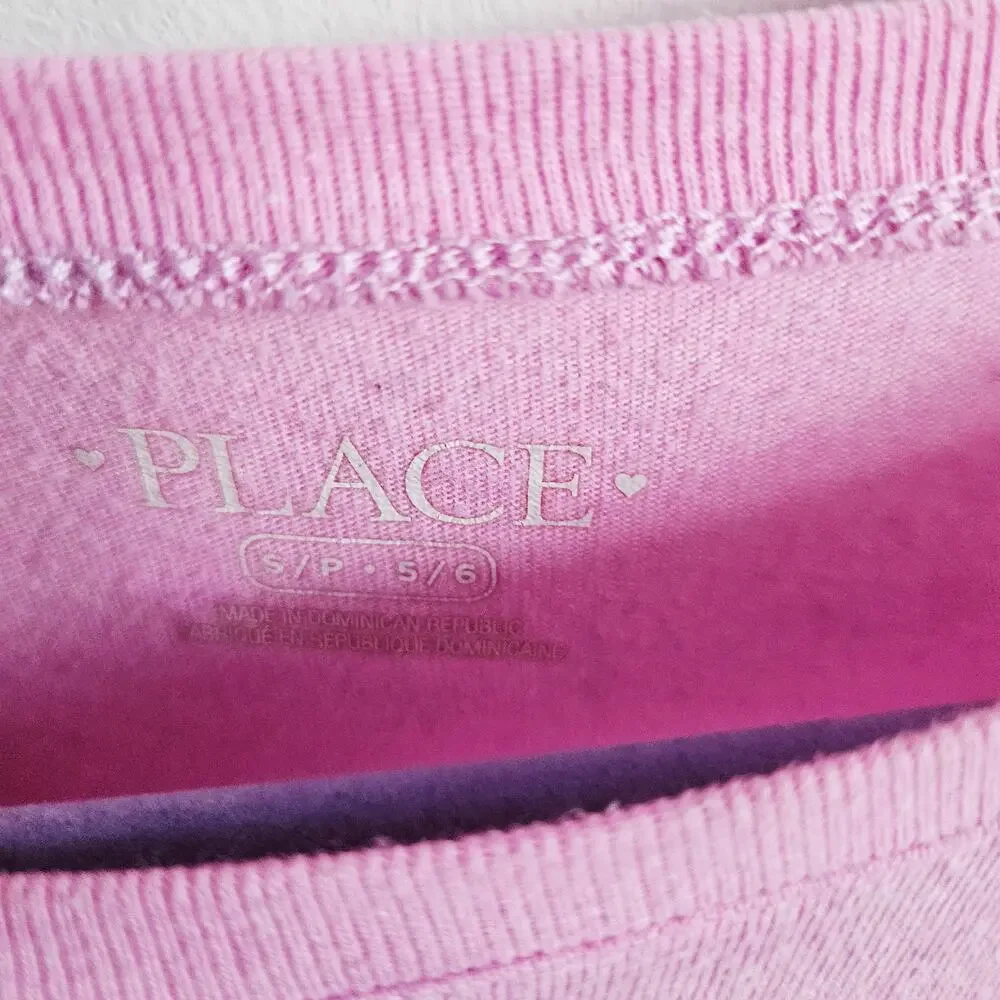 The Children's Place Girls 5/6 Long Sleeve Tee Shirt Pink Unicorn Love My Family