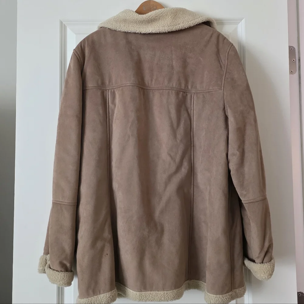 Y2k Utex Design Faux Suede Sherpa Lined Coat Womens XL Cream Tan Western Chic