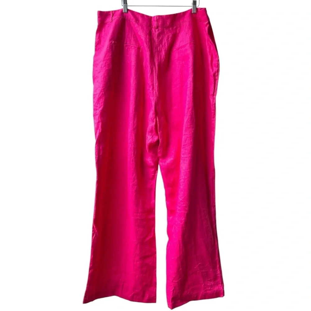 NWOT Reformation Vesta Pants Hot Pink High Waist Wide Leg Work Pants Linen Sz 18