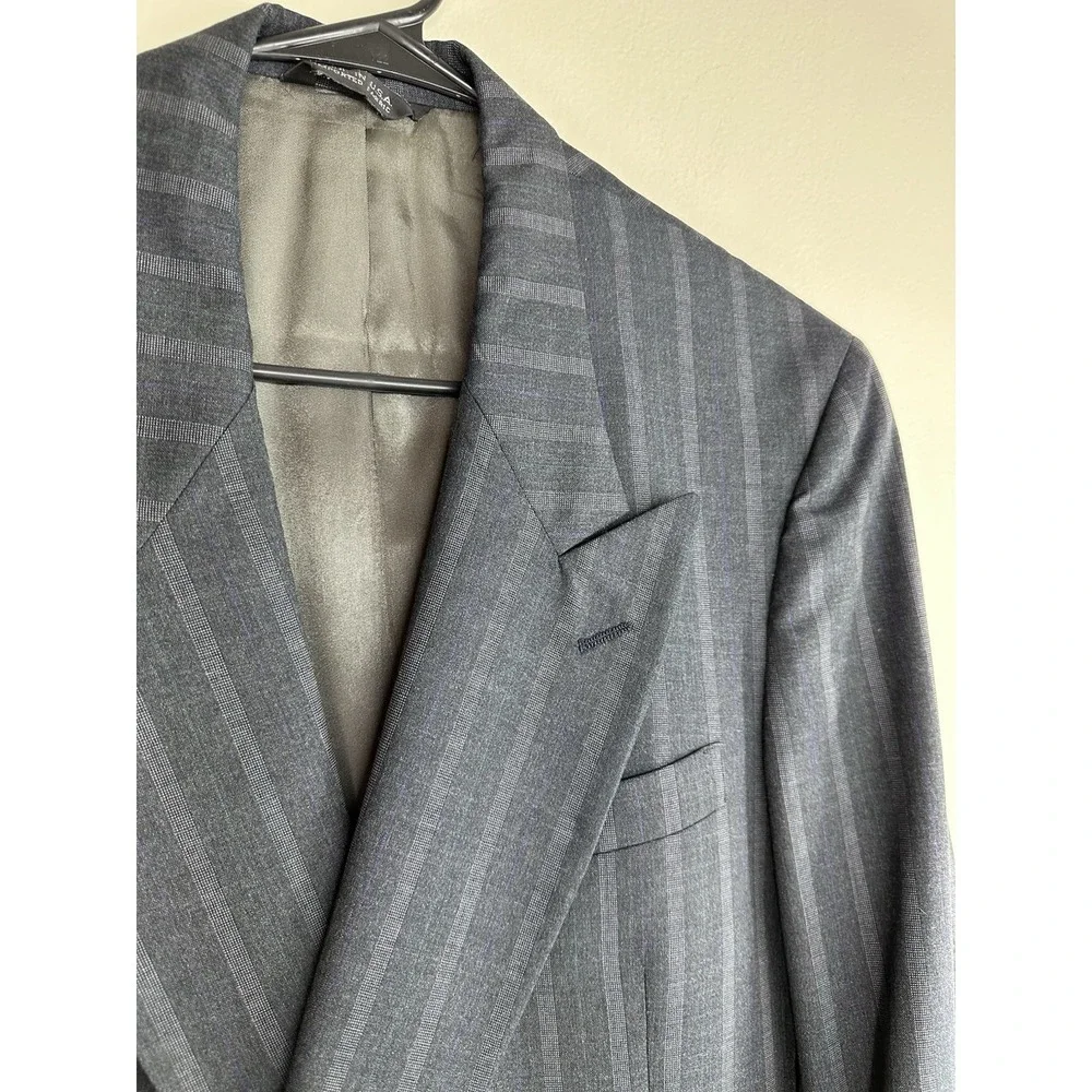VTG 80s Alexander Julian SIZE 42R Pinstripe Navy Double Breasted 100% Wool USA