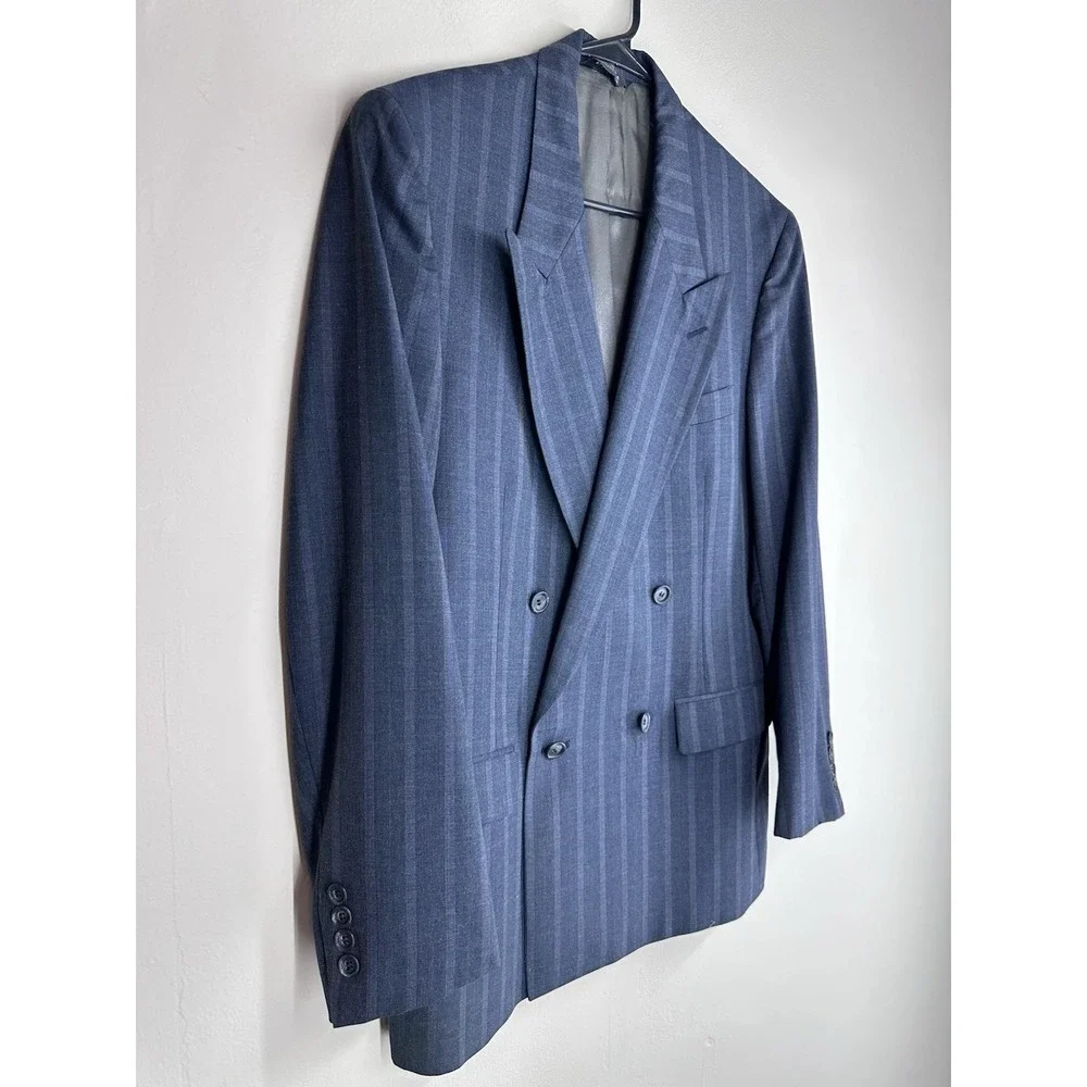 VTG 80s Alexander Julian SIZE 42R Pinstripe Navy Double Breasted 100% Wool USA