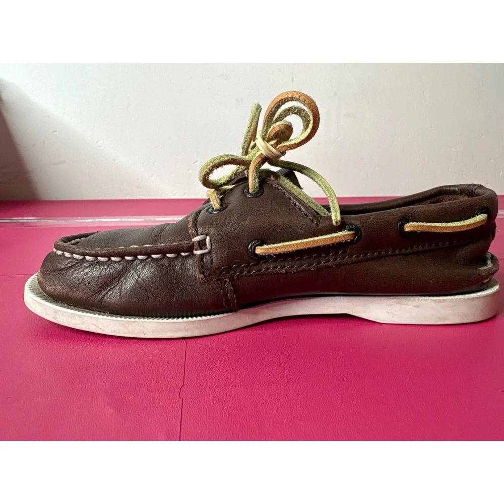 Sperry Boys Authentic Original Brown Leather Boat Shoes 12.5M Preppy Nautical