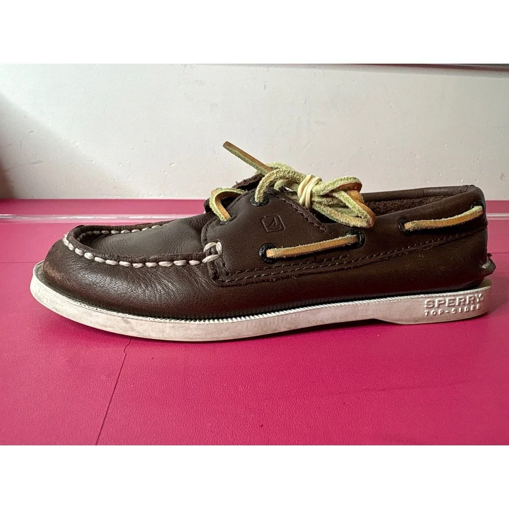Sperry Boys Authentic Original Brown Leather Boat Shoes 12.5M Preppy Nautical