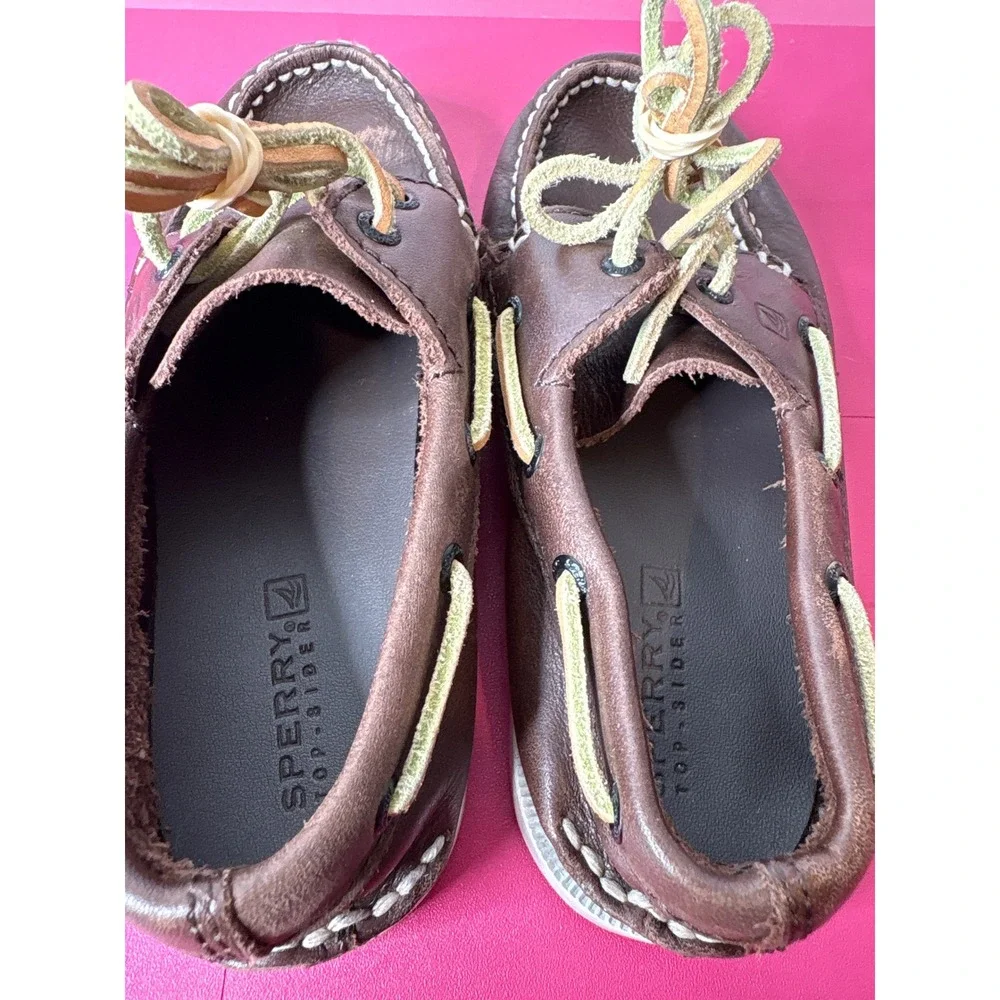 Sperry Boys Authentic Original Brown Leather Boat Shoes 12.5M Preppy Nautical