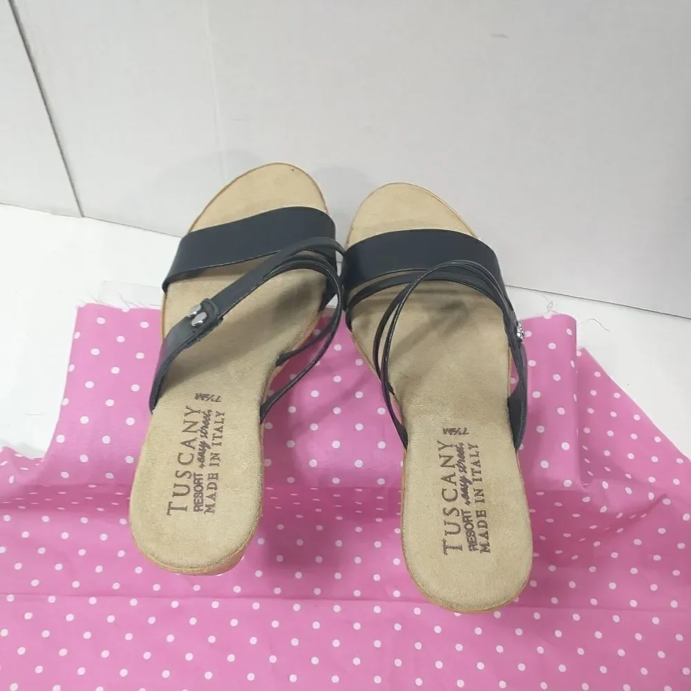 Tuscany By Easy Street Womens Allegro Black Wedge Sandals Size 7.5M