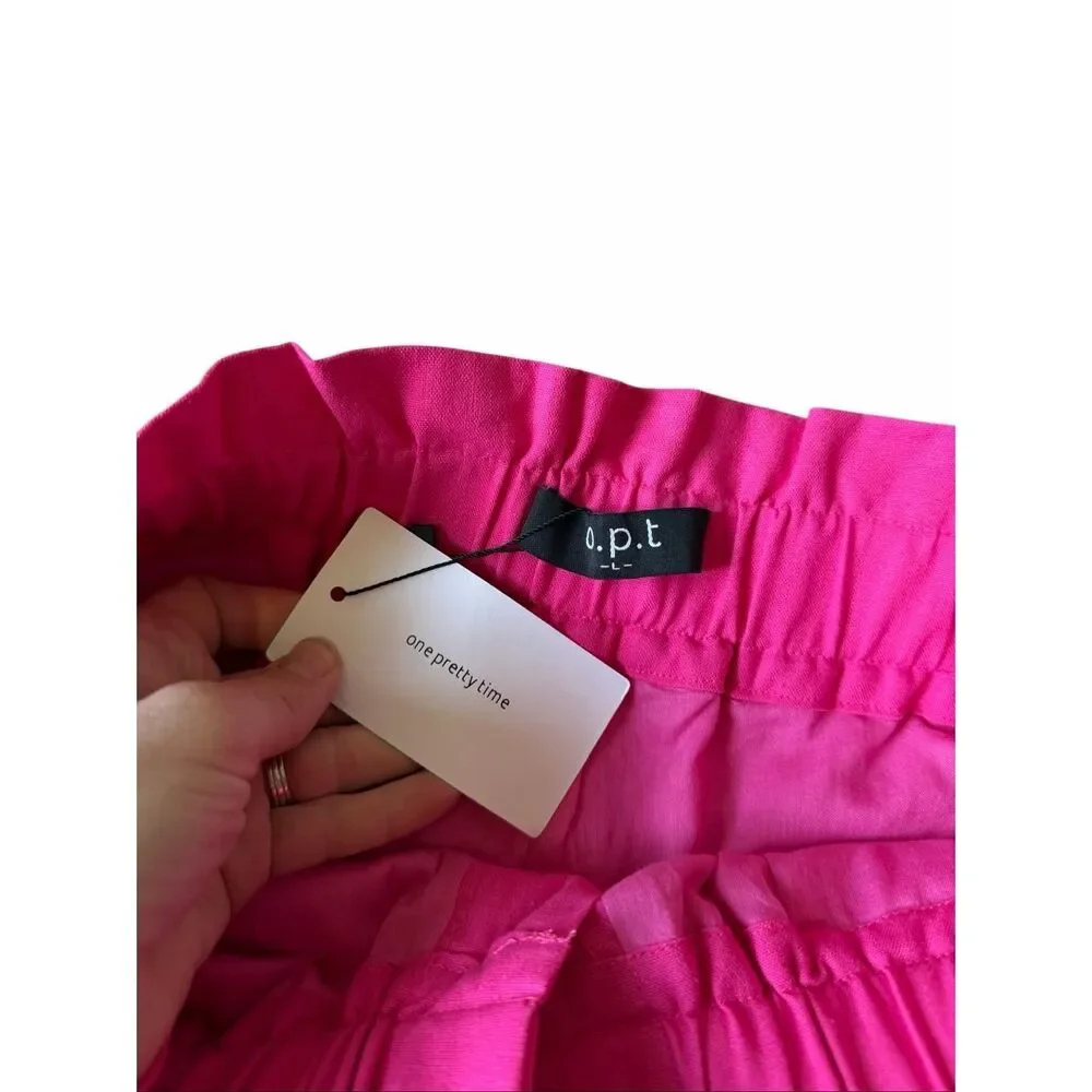 O.P.T Shorts NEW Paperbag Linen Blend Hot Pink Large