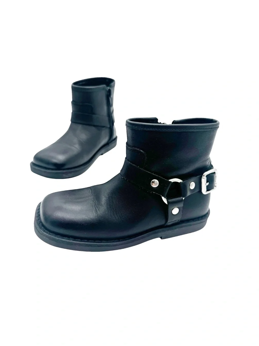 ZARA Black Leather Moto Biker Harness Boots Girls Toddler Size 8