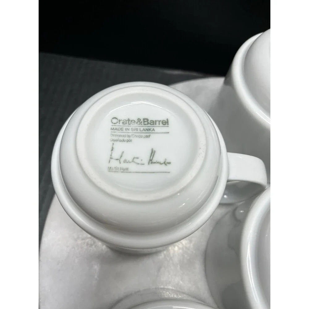 Crate & Barrel Logan White Stacking Coffee Mugs Designed By Martin Hunt 6 Pc Set