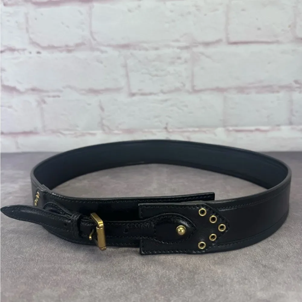Vintage Gucci Grommet Black Leather Wide Belt 144195 85/34”