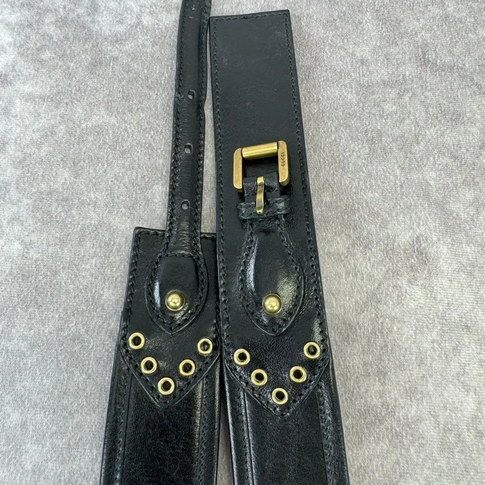 Vintage Gucci Grommet Black Leather Wide Belt 144195 85/34”