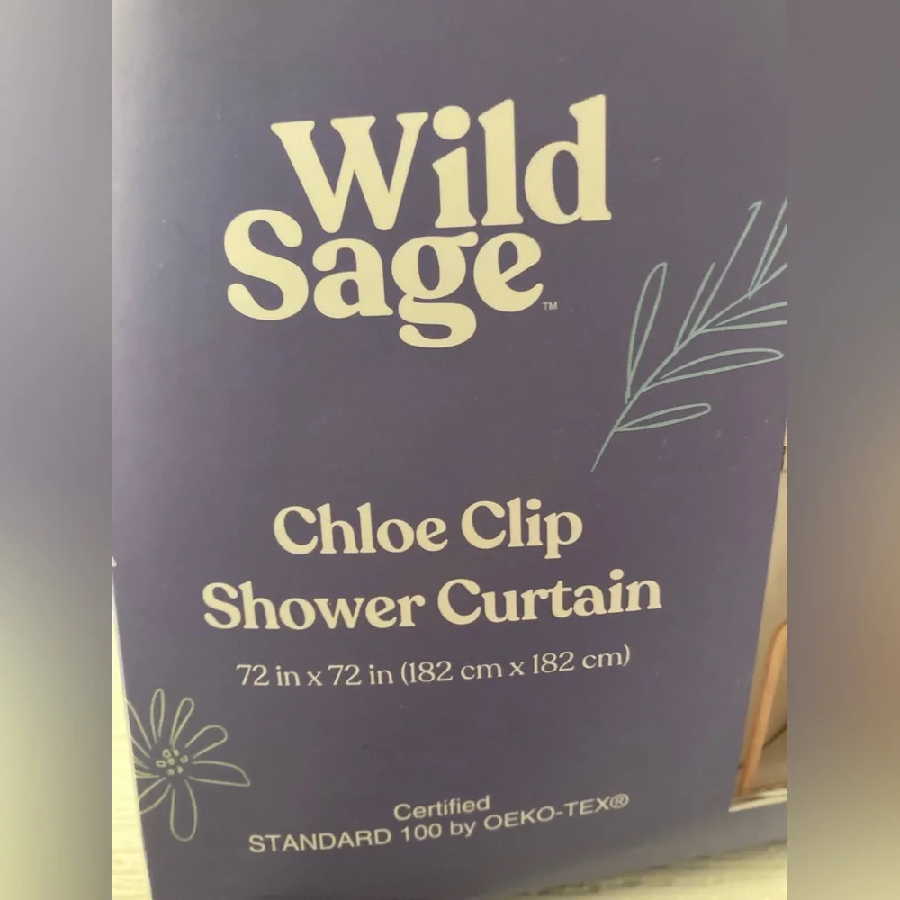 Wild Sage Chloe Clip Shower Curtain & clear shower curtain rings