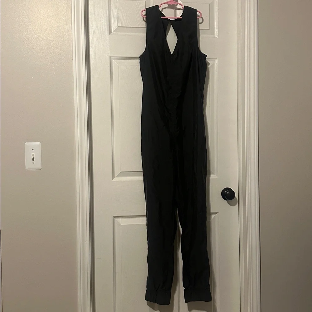 Onepiece sleeveless open back charcoal gray‎ jumpsuit size small