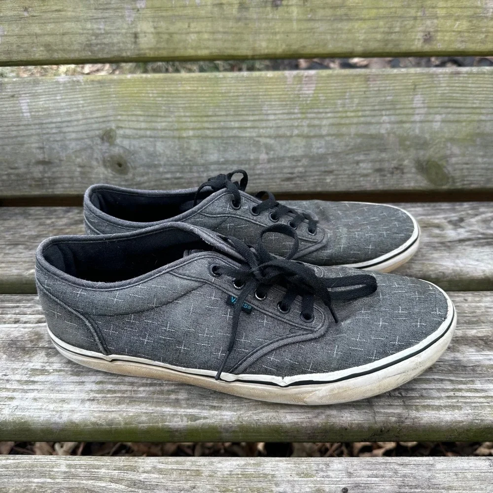 Vans Atwood Mens Sz 12 Charcoal Grey Crosshatch Pattern Low Top Skate Streetcore