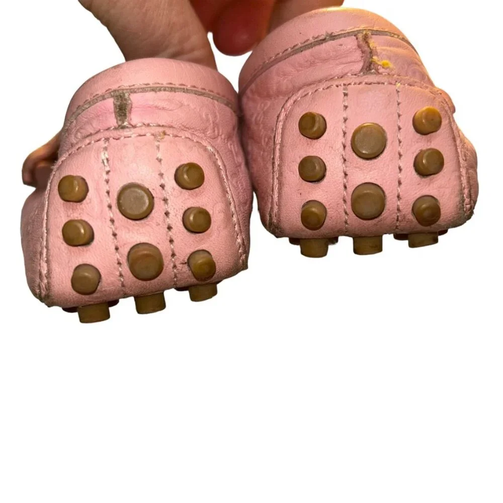 Gucci pink GG logo imprint leather GIRLS driving Italian moccasins 37 5